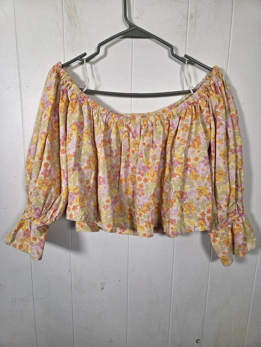 Free People Off-shoulder Floral Cropped Blouse Size XS Oversized